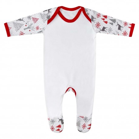 Grey and  Red Reindeer Print Plain Chest Rompersuit