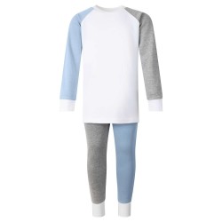 Loungewear Contrast Set in Dusty Blue/Grey/White
