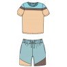 Colour Block T-shirt & Shorts Set In Eggshell Blue/Sand