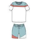 Colour Block T-shirt & Shorts Set In Eggshell Blue/Peach