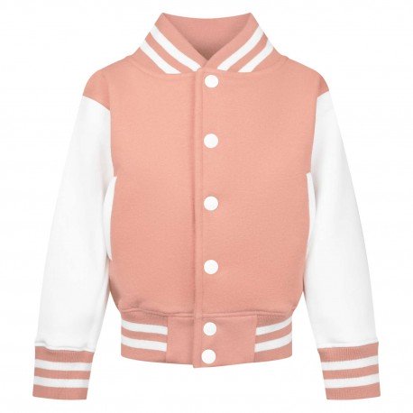 Kid's Varsity Jacket - Dusty Pink/White