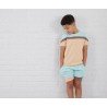 Colour Block T-shirt & Shorts Set In Eggshell Blue/Sand