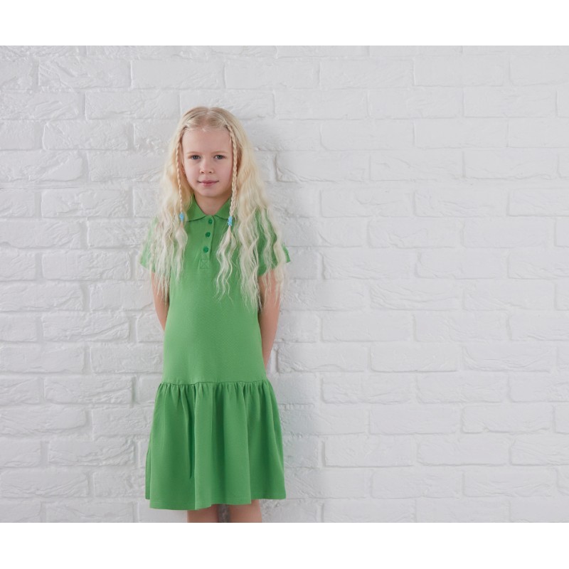 Girls Polo Dress in Meadow Green by Kids Wholesale Clothing