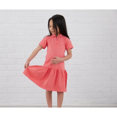 Girls Polo Dress in Deep Coral by Kids Wholesale Clothing