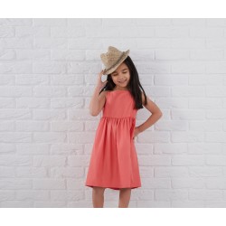 Girls Strappy Dress in Deep Coral