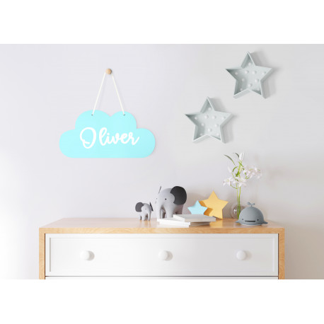 Wooden Cloud Hanging Decoration In Blue