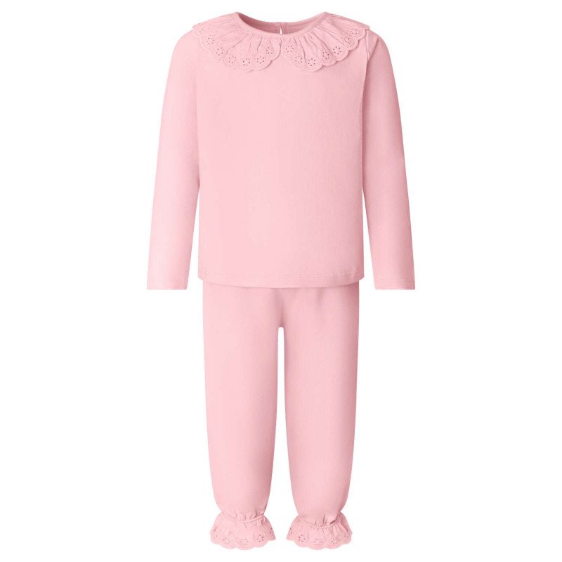 Long Sleeve Frilled Pyjama Set in Pastel Pink