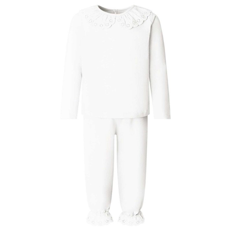 Long Sleeve Frilled Pyjama Set in White